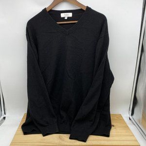 USED XL TALL Turnbury Extra Fine Merino Wool V-neck Sweater Black